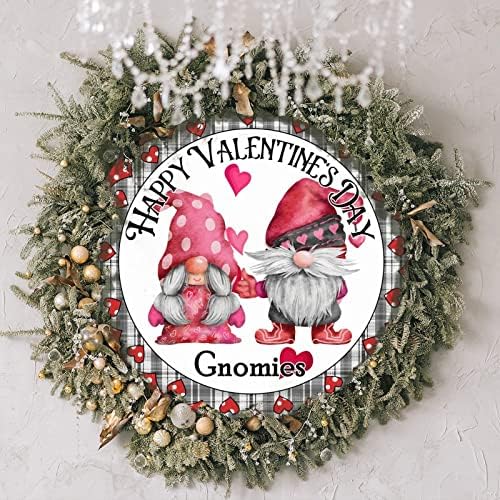 Mutlu sevgililer Günü Gnomies Ahşap İşareti Kırmızı Kalp Çelenk Pembe Gnome Aile Asılı İşareti Mutlu Sevgililer Yuvarlak Kapı Askı