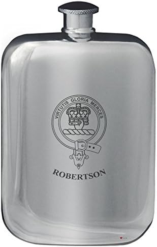 Robertson Aile Crest Tasarım Cep Hip Flask 6 oz Yuvarlak Cilalı Kalay