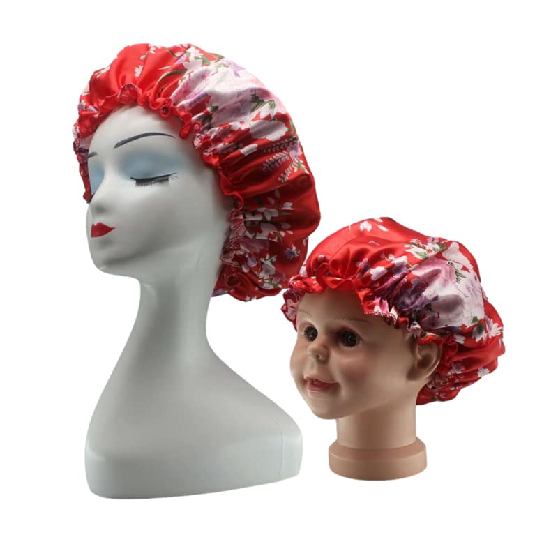 Tatlı Kolay 2 set ebeveyn-kız Saten İpeksi Saç Boneleri türban saç bakım şapkaları için elastik bant ile kemoterapi (kırmızı)