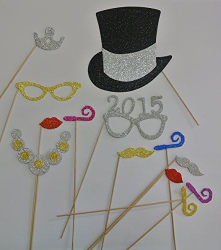 Yeni Yıl 2015 Gözlük Photo Booth Dikmeler Bıyık bir Sopa üzerinde Parti Iyilik