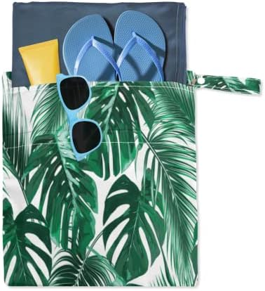 2 adet Su Geçirmez ıslak Kuru Çanta Tropikal Palmiye Yaprakları Kullanımlık Yıkanabilir Bebek Bezi Bezi Çantası İki Fermuarlı Cepler