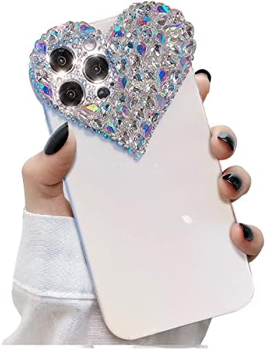 ENYTDMO Sevimli iPhone 13 Kılıf 3D Glitter Sparkle Bling Kılıf Kadınlar Kızlar için, Pretty Rhinestone Elmas Sevimli Estetik Aşk Kalp