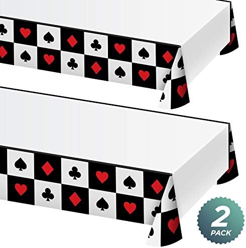 Kart Oyunu Gece Parti Malzemeleri-Casino Gecesi, Poker veya Sihirbaz Partileri için Plastik Masa Örtüsü 2'li Paket-Kırmızı, Siyah ve